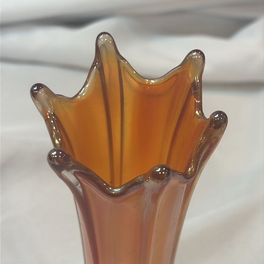 Vintage Carnival Glass Marigold Iridescent Glass Vase - Picture 2 of 4